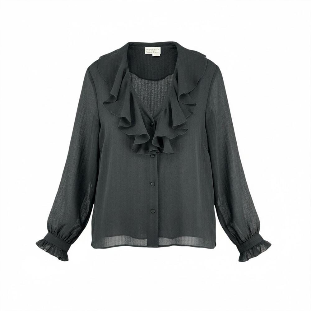 Vintage 1980s Florence Alper Neiman-Marcus Sheer Blouse XL 14 Ruffle Goth